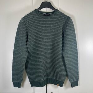 Men’s Crew Neck Cabincore, Academia Sweater, Cotton, Ribbed Knit, Green, SZ M